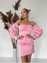 Вечірня сукня міні з вiдкритими плечима рожевого кольору 35735