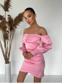 Вечірня сукня міні з вiдкритими плечима рожевого кольору 35735