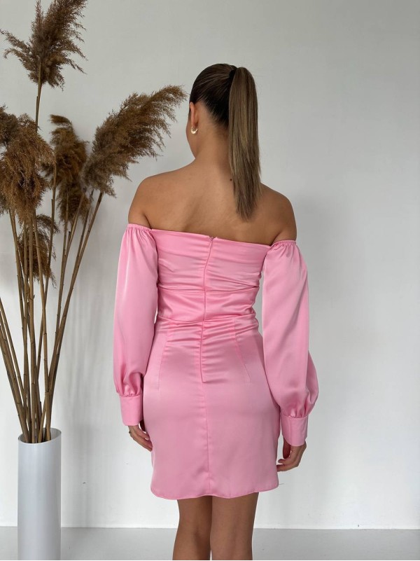 Вечірня сукня міні з вiдкритими плечима рожевого кольору 35735