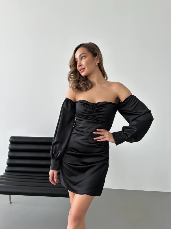 Вечірня сукня міні з вiдкритими плечима чорного кольору 35736