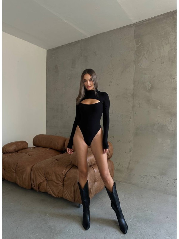 Однотонний боді з вирiзом чорного кольору 35740