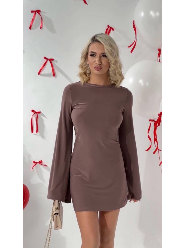 Вечірня сукня міні з вiдкритою спинкою кавового кольору 35746