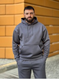Теплий чоловічий костюм з капюшоном графiтового кольору 35747
