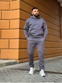 Теплий чоловічий костюм з капюшоном графiтового кольору 35747