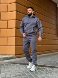 Теплий чоловічий костюм з капюшоном графiтового кольору 35747