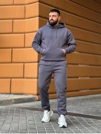 Теплий чоловічий костюм з капюшоном графiтового кольору 35747