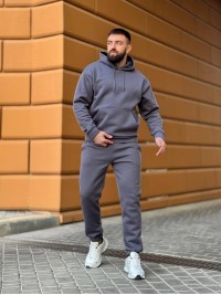 Теплий чоловічий костюм з капюшоном графiтового кольору 35747