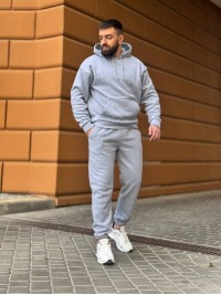 Теплий чоловічий костюм з капюшоном сiрого кольору 35748