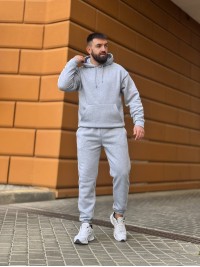 Теплий чоловічий костюм з капюшоном сiрого кольору 35748