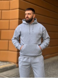 Теплий чоловічий костюм з капюшоном сiрого кольору 35748