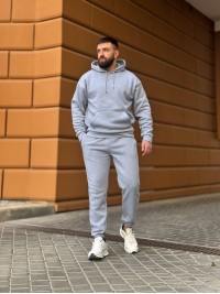 Теплий чоловічий костюм з капюшоном сiрого кольору 35748