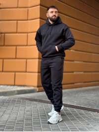 Теплий чоловічий костюм з капюшоном чорного кольору 35749