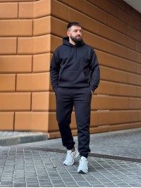 Теплий чоловічий костюм з капюшоном чорного кольору 35749