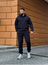 Теплий чоловічий костюм з капюшоном чорного кольору 35749