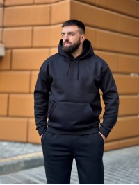 Теплий чоловічий костюм з капюшоном чорного кольору 35749