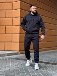 Теплий чоловічий костюм з капюшоном чорного кольору 35749