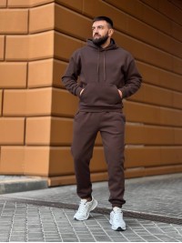 Теплий чоловічий костюм з капюшоном коричневого кольору 35750