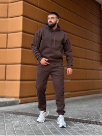 Теплий чоловічий костюм з капюшоном коричневого кольору 35750