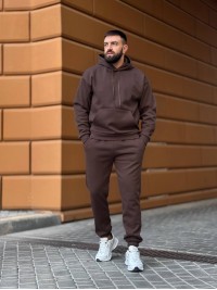 Теплий чоловічий костюм з капюшоном коричневого кольору 35750