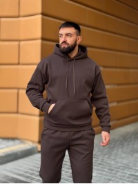 Теплий чоловічий костюм з капюшоном коричневого кольору 35750