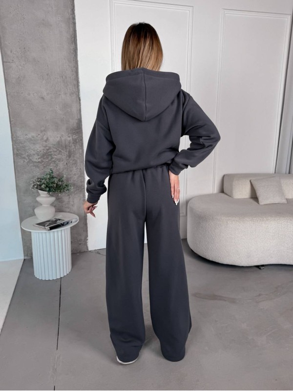 Жіночий спортивний костюм на флісi графiтового кольору 35751