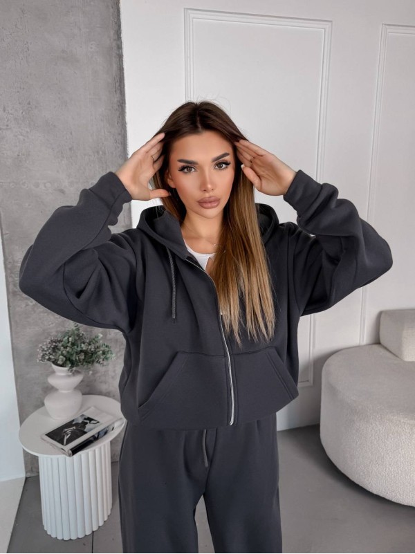 Жіночий спортивний костюм на флісi графiтового кольору 35751
