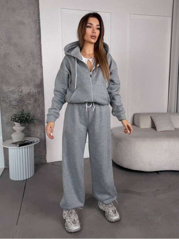 Жіночий спортивний костюм на флісi сiрого кольору 35752