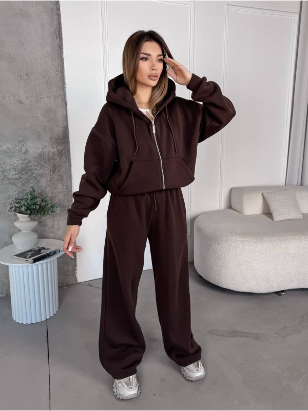 Жіночий спортивний костюм на флісi коричневого кольору 35754