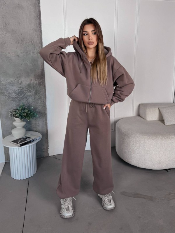 Жіночий спортивний костюм на флісi кавового кольору 35757