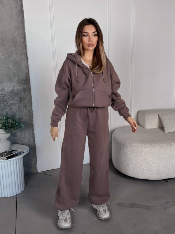 Жіночий спортивний костюм на флісi кавового кольору 35757
