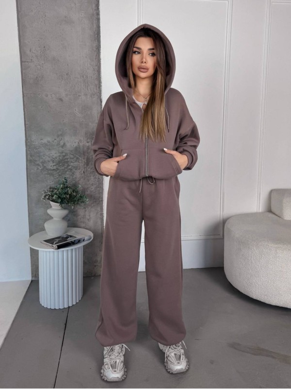 Жіночий спортивний костюм на флісi кавового кольору 35757
