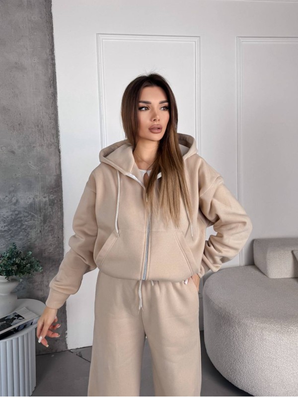 Жіночий спортивний костюм на флісi бежевого кольору 35758