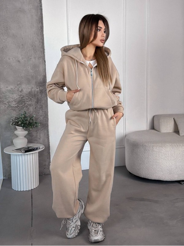 Жіночий спортивний костюм на флісi бежевого кольору 35758