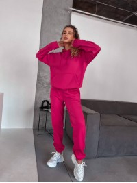 Жіночий спортивний костюм на флісi з капюшоном малинового кольору 35760