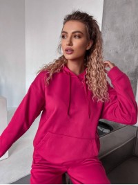 Жіночий спортивний костюм на флісi з капюшоном малинового кольору 35760