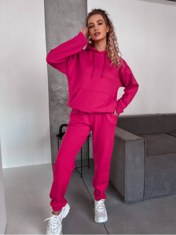 Жіночий спортивний костюм на флісi з капюшоном малинового кольору 35760