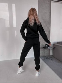 Жіночий спортивний костюм на флісi з капюшоном чорного кольору 35761