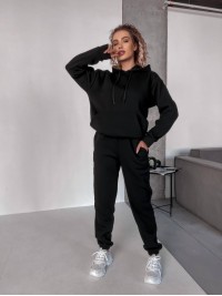 Жіночий спортивний костюм на флісi з капюшоном чорного кольору 35761