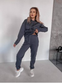 Жіночий спортивний костюм на флісi з капюшоном графiтового кольору 35762
