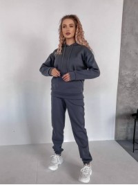 Жіночий спортивний костюм на флісi з капюшоном графiтового кольору 35762