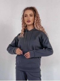 Жіночий спортивний костюм на флісi з капюшоном графiтового кольору 35762