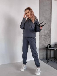 Жіночий спортивний костюм на флісi з капюшоном графiтового кольору 35762