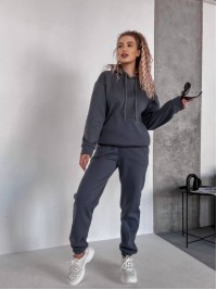 Жіночий спортивний костюм на флісi з капюшоном графiтового кольору 35762