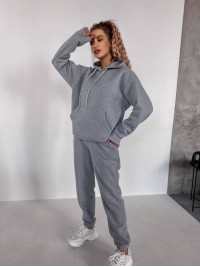 Жіночий спортивний костюм на флісi з капюшоном сiрого кольору 35763