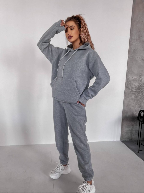 Жіночий спортивний костюм на флісi з капюшоном сiрого кольору 35763