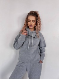 Жіночий спортивний костюм на флісi з капюшоном сiрого кольору 35763