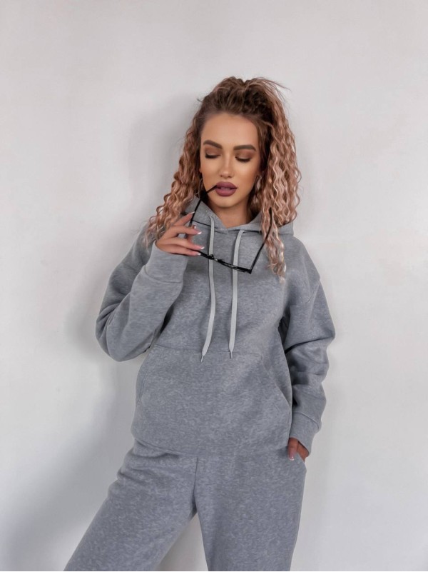 Жіночий спортивний костюм на флісi з капюшоном сiрого кольору 35763