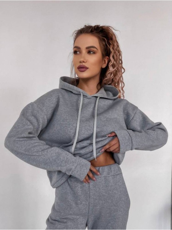 Жіночий спортивний костюм на флісi з капюшоном сiрого кольору 35763
