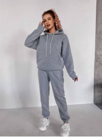 Жіночий спортивний костюм на флісi з капюшоном сiрого кольору 35763