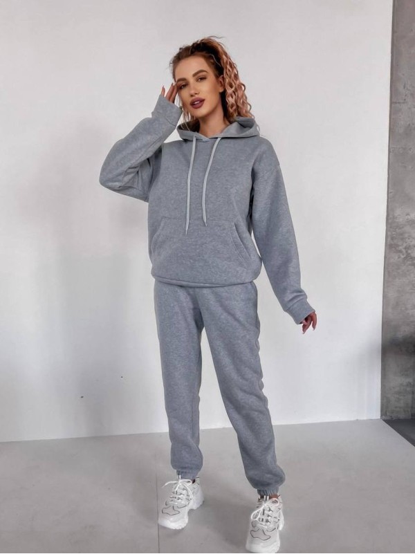 Жіночий спортивний костюм на флісi з капюшоном сiрого кольору 35763